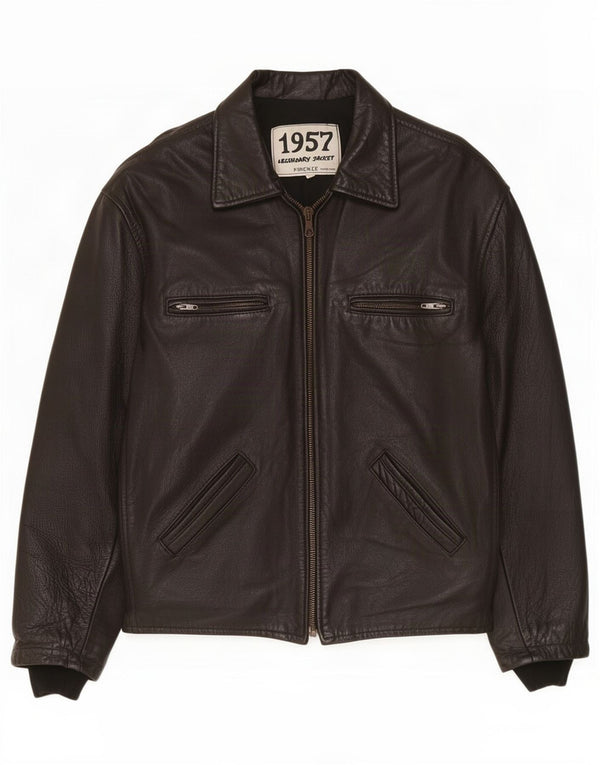 Chaqueta legendaria 1957 Chaqueta de cuero para hombre UK 40 Grande Negro