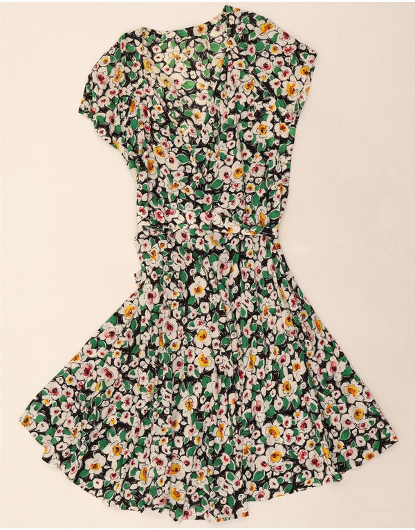 Vintage Kvinde slå-om-kjole UK 12 Medium Multicolored Floral