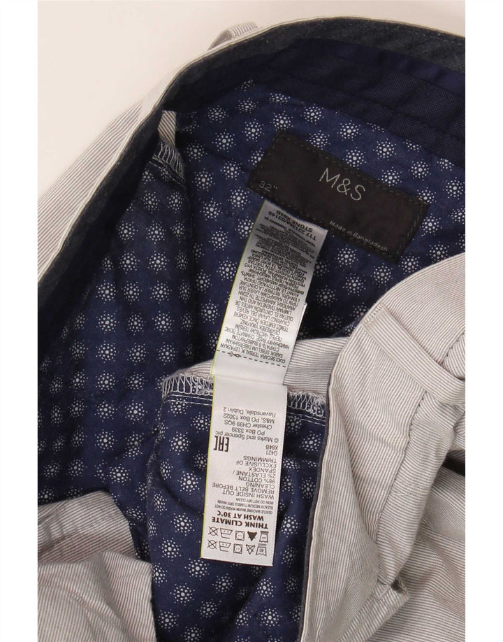 Marks & Spencer Short Chino Homme W32 Coton à Rayures Gris Moyen