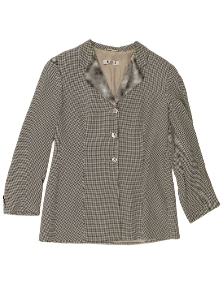 Marella Veste Blazer 3 Boutons pour Femme UK 14 Large Pied-de-Poule Blanc Viscose
