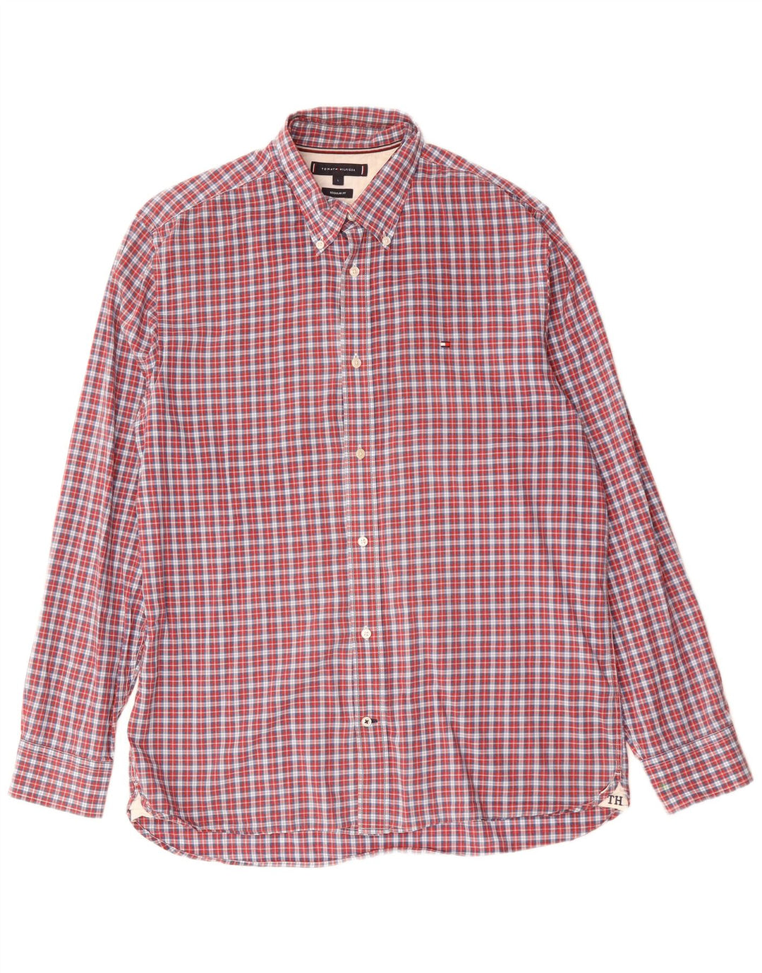 Tommy Hilfiger Mens Regular Fit Shirt Large Red Check Cotton