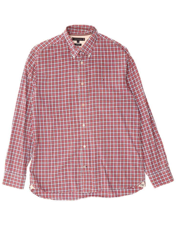 Tommy Hilfiger Mens Regular Fit Shirt Large Red Check Cotton