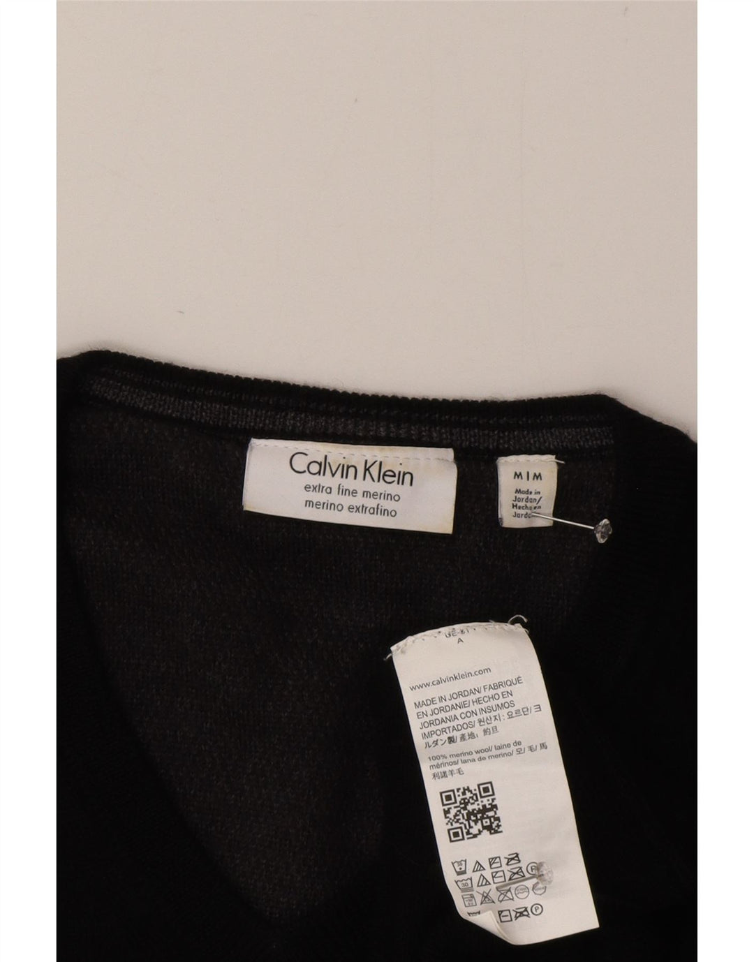 Calvin Klein Mens V-Neck Jumper Sweater Medium Navy Blue Wool