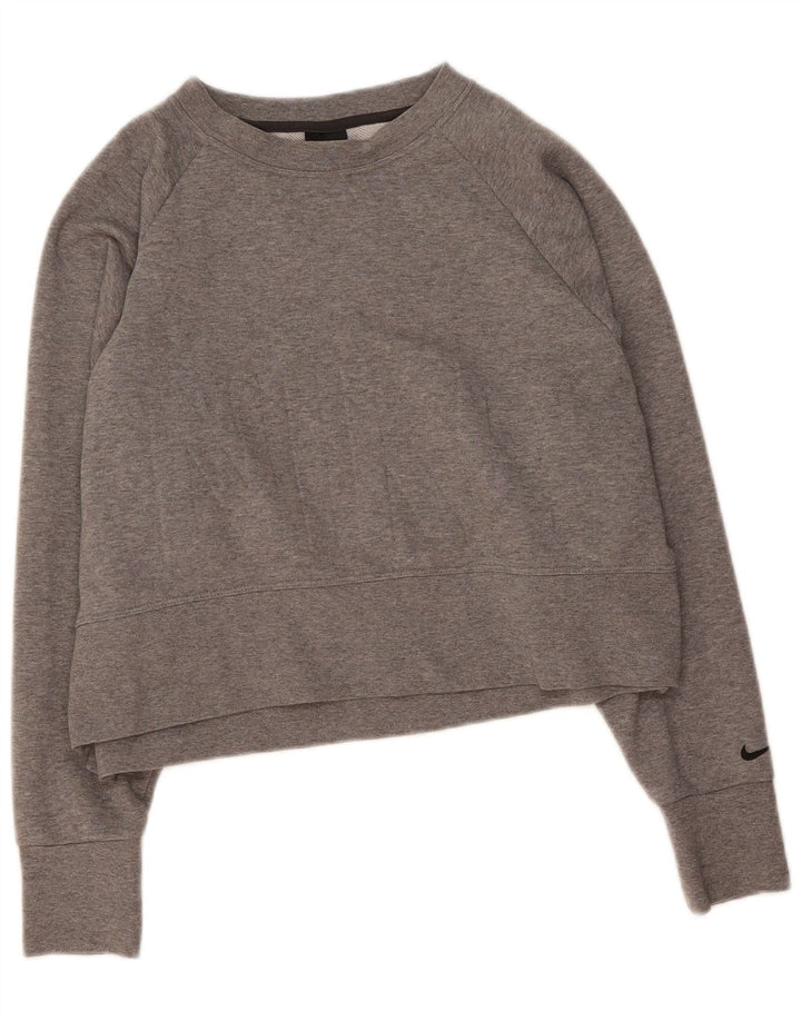 NIKE Womens Dri Fit Oversized Crop Sweatshirt Jumper UK 10 Small Grey