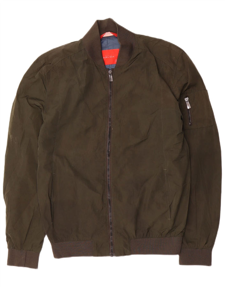 Zara Mens Bomber Jacket UK 36 Small Khaki Polyester