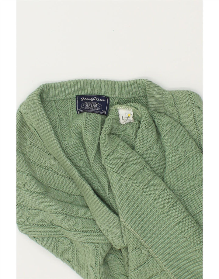 UNIFORM Mens V-Neck Jumper Sweater Large Green Acrylic