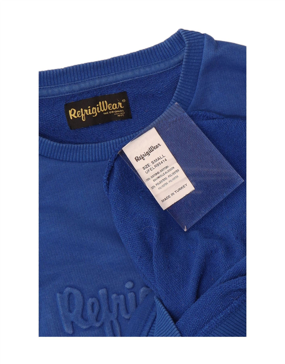 Refrigiwear Mens Graphic Sweatshirt Jumper Small Blue Cotton