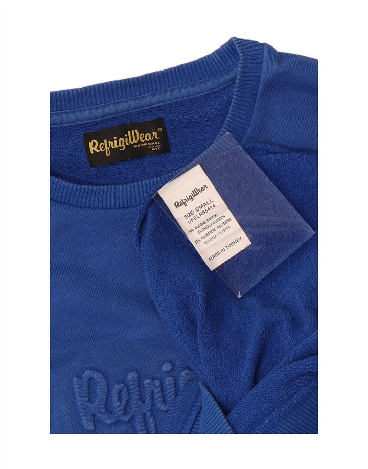 Refrigiwear Mens Graphic Sweatshirt Jumper Small Blue Cotton