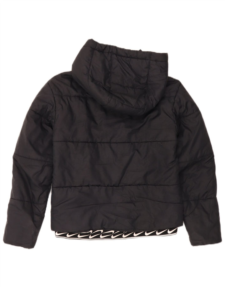 Nike Womens Graphic Hooded Padded Jacket UK 6 XS Black Polyester