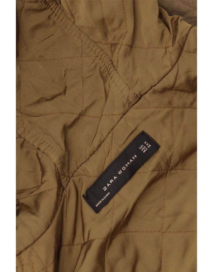ZARA Womens Hooded Quilted Jacket UK 14 Medium Khaki Polyester