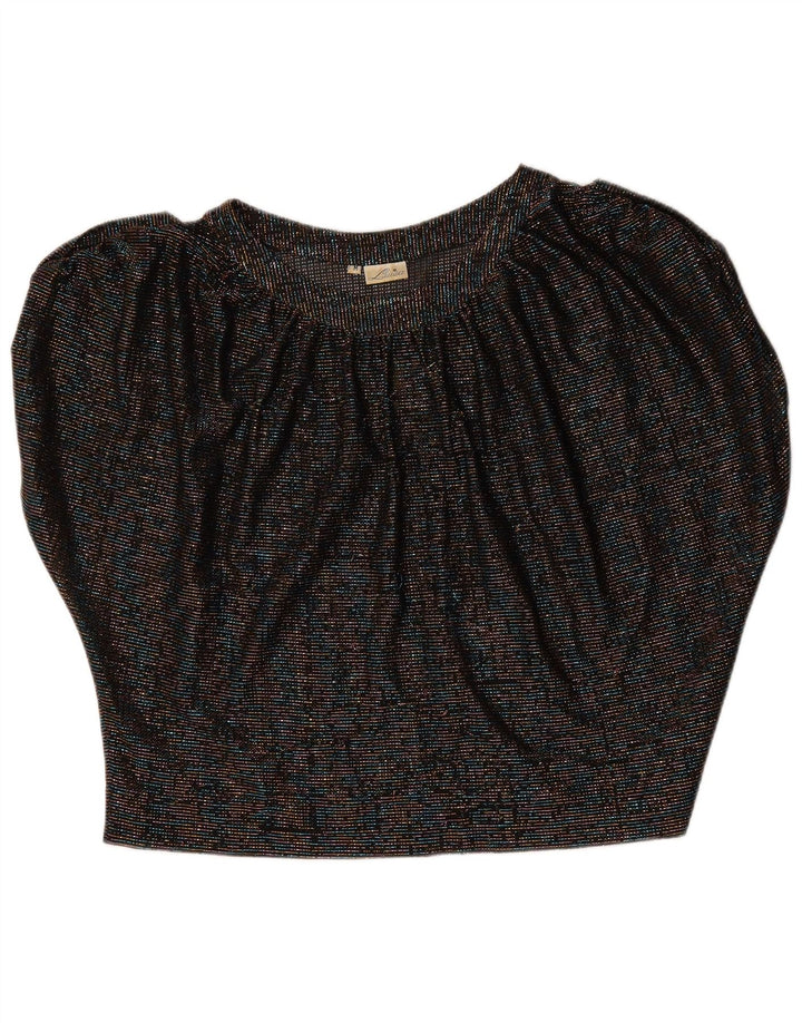 Vintage Womens Crop Batwing Blouse Top UK 14 Medium Black Flecked