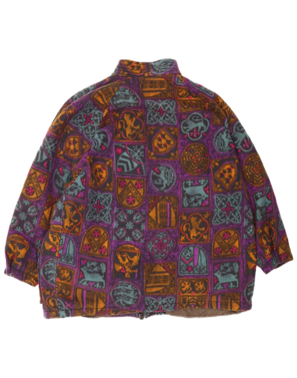 Vintage dame fleecejakke i overstørrelse UK 18 XL Flerfarvet geometrisk