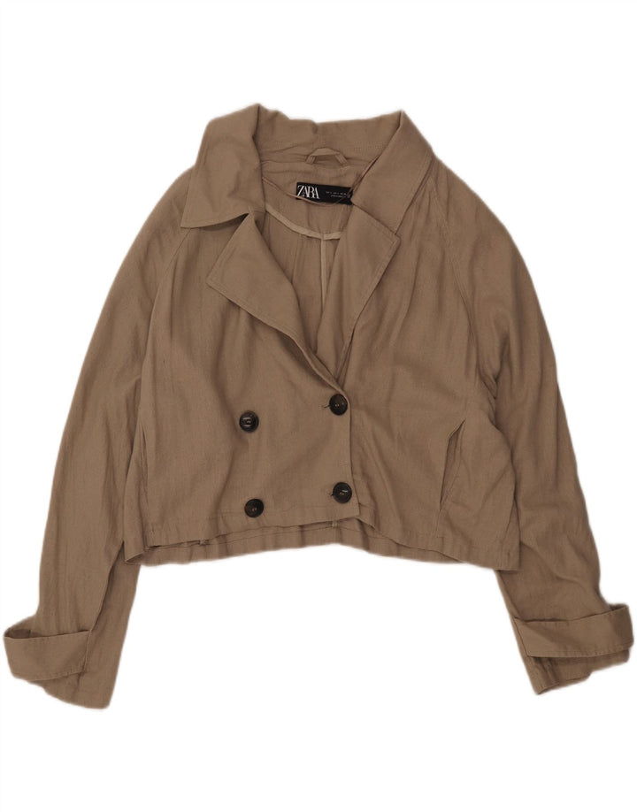 Zara Damen Crop Oversized Double Breasted Blazer Jacke UK 16 Large Khaki