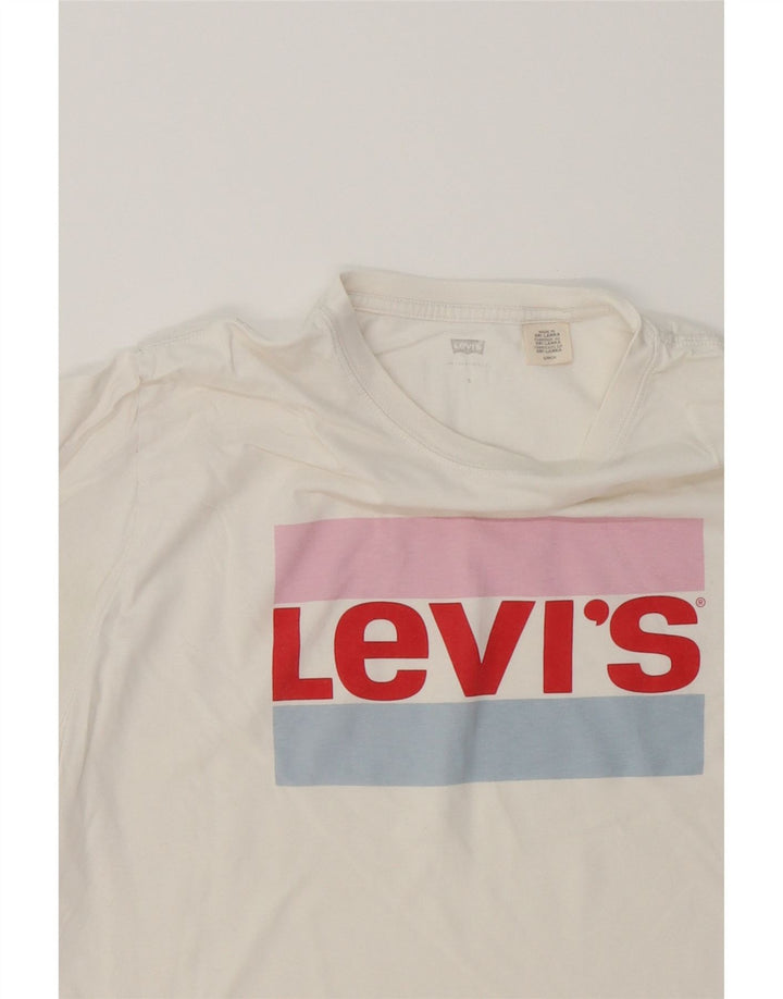 LEVI'S Womens Oversized Crop Graphic T-Shirt Top UK 10 Small White Vintage Levi's and Second-Hand Levi's from Messina Hembry 