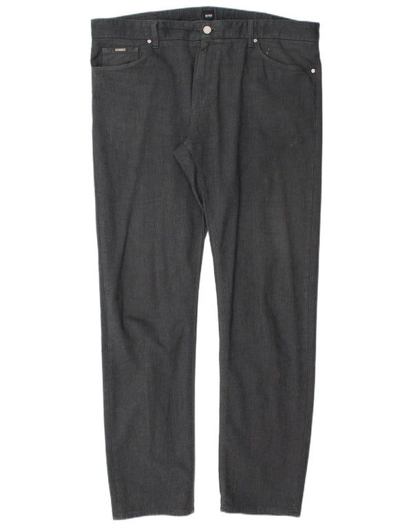 Hugo Boss Mens Straight Casual Trousers W38 L34 Grey Cotton