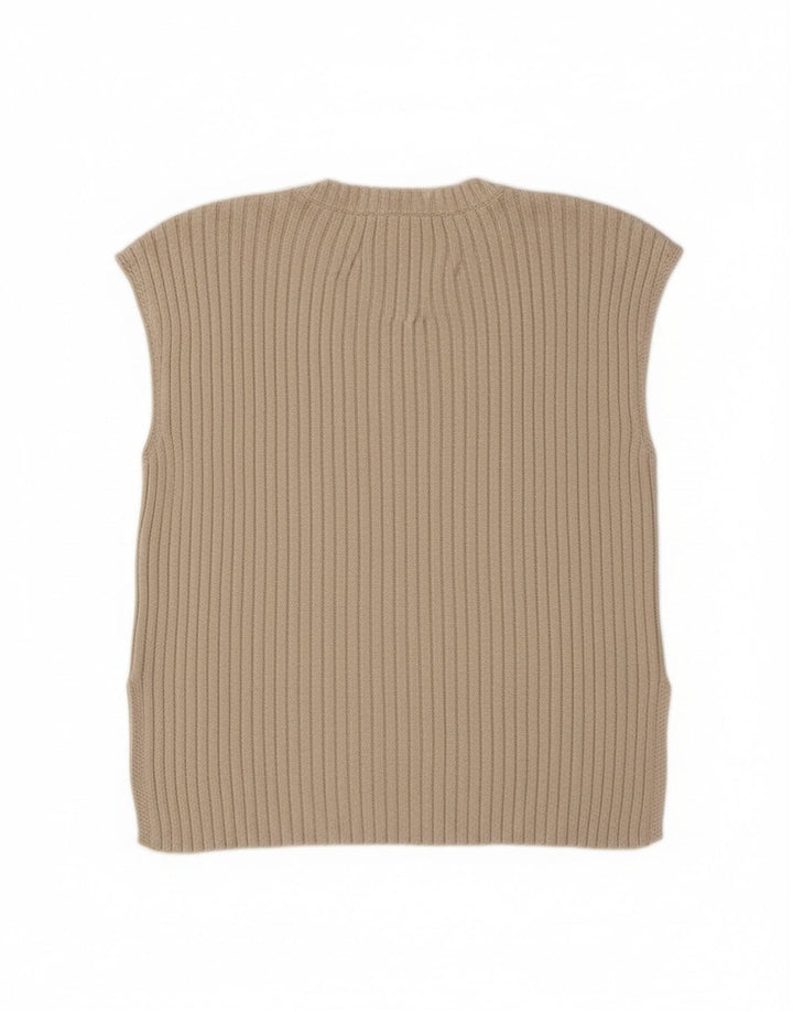 Zara Dame Vest Tank Top UK 16 Stor Beige Polyester