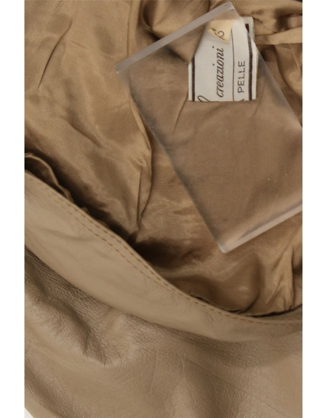 VINTAGE Womens Leather Jacket IT 52 2XL Beige Leather