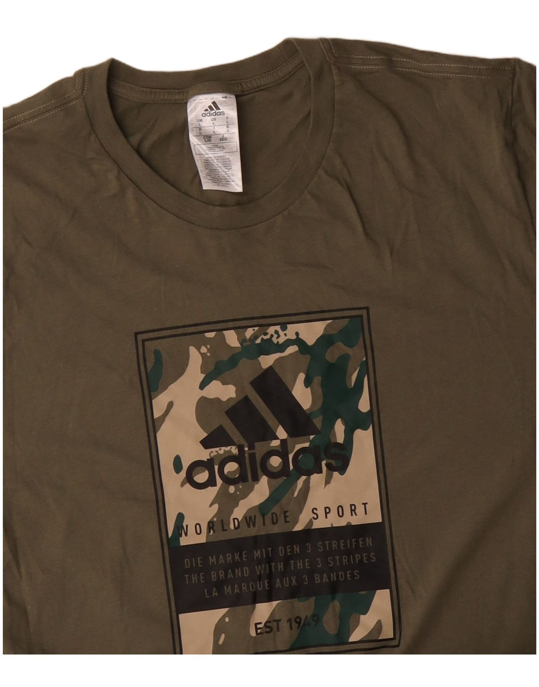 Adidas Mens Graphic T-Shirt Top Large Khaki Cotton
