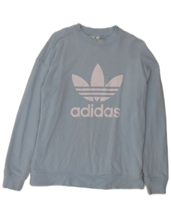 Adidas - Sudadera de gran tamaño con gráfico para mujer, talla 8, algodón azul pequeño