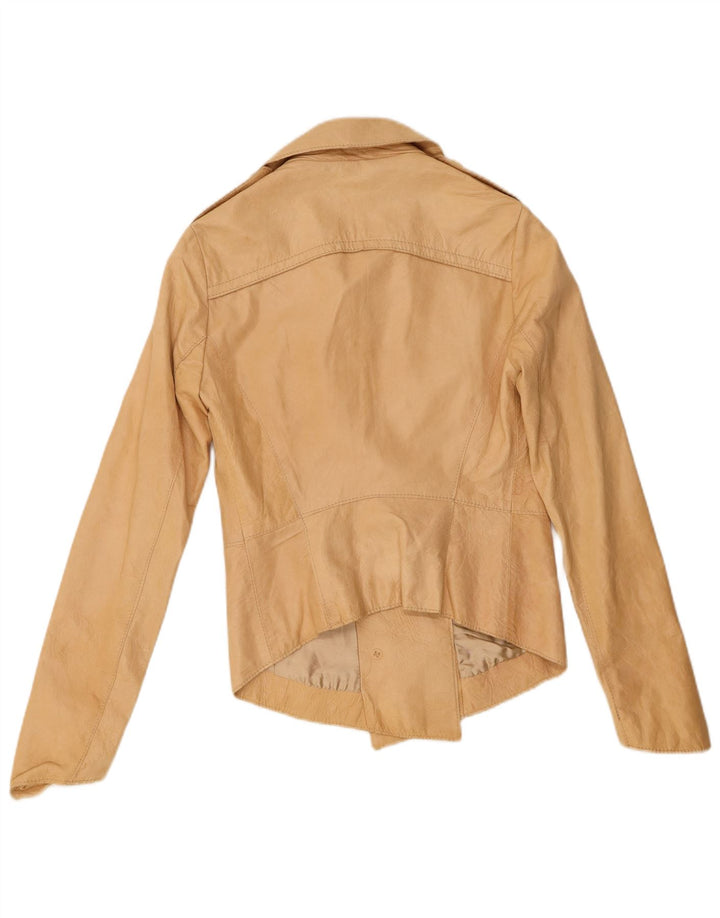 Vintage Womens Leather Jacket IT 42 Medium Beige Leather