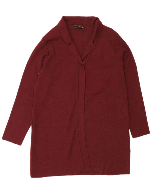 Zara Womens Longline Cardigan Sweater UK 16 Large Burgundy Wool