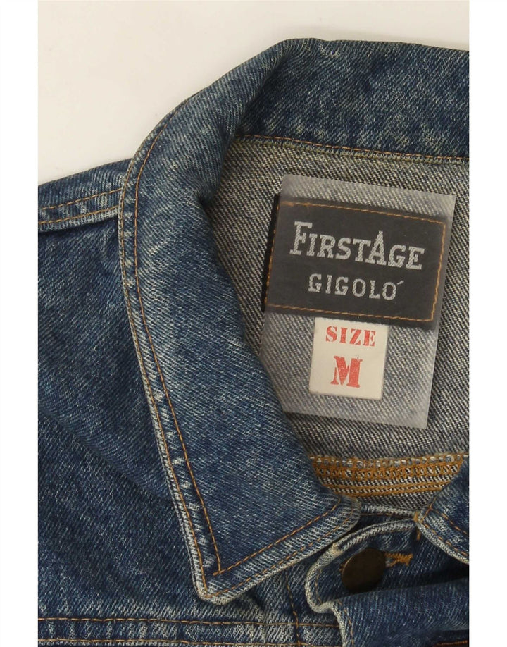 Vintage mujer chaqueta de mezclilla Reino Unido 14 algodón azul medio