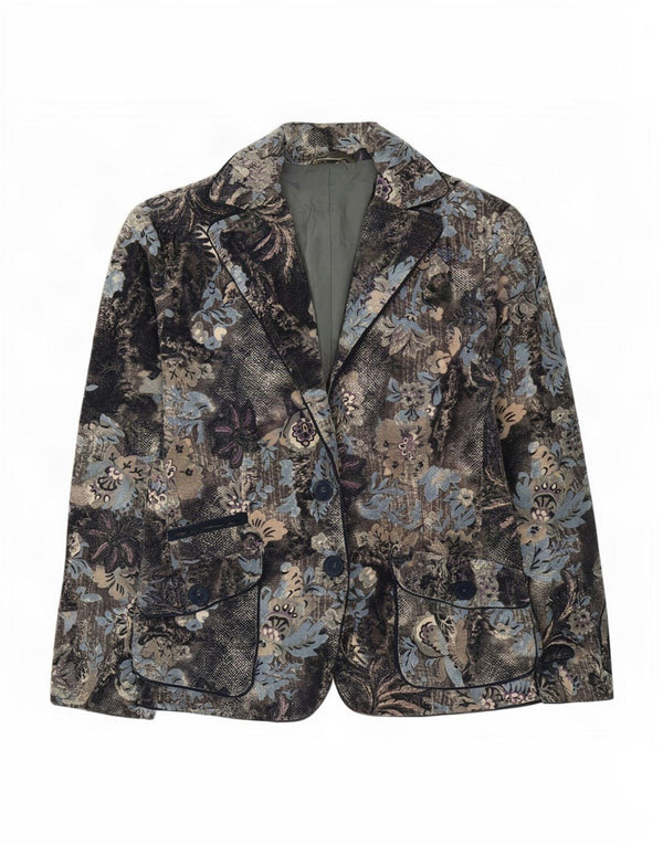 Vintage Womens 2 Button Blazer Jacket UK 16 Large Navy Blue Floral Cotton