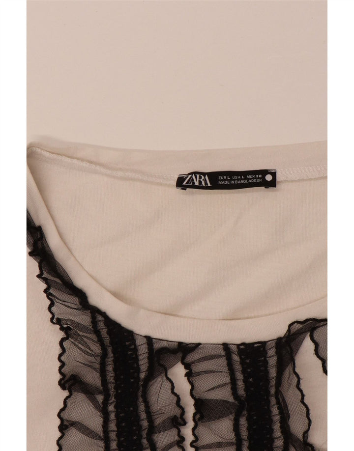 ZARA Womens Ruffle Front Blouse Top UK 16 Large White