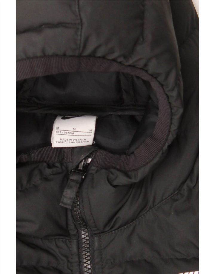 NIKE Boys Hooded Padded Jacket 10-11 Years Medium Black Polyester