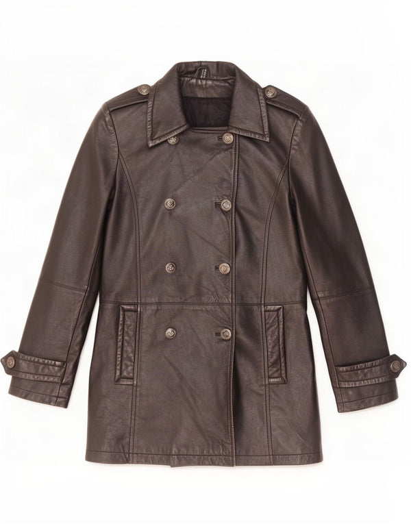 Vintage Womens Leather Coat UK 10 Small Black