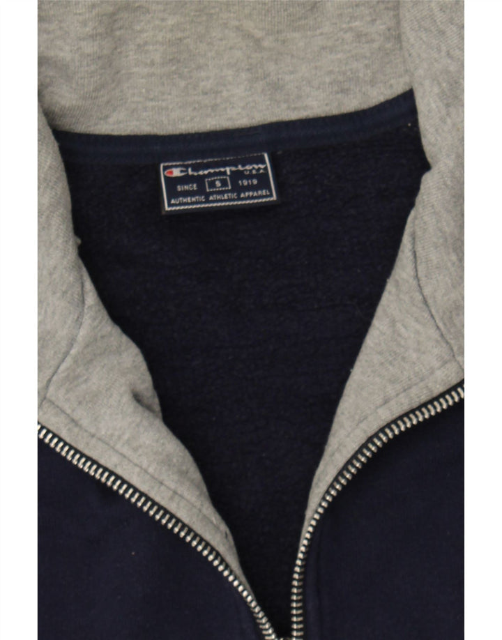CHAMPION Mens Graphic Sweatshirt Jumper Small Navy Blue Colourblock Vintage Champion and Second-Hand Champion from Messina Hembry 