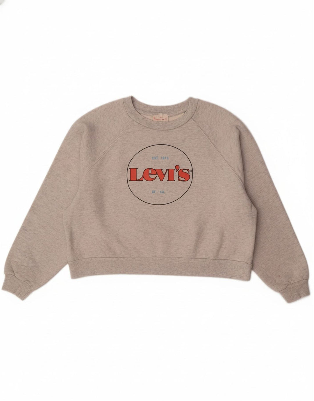 LEVI'S Womens Oversized Crop Graphic Sweatshirt Jumper UK 16 Large Grey