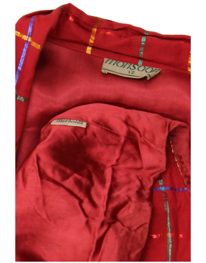 MONSOON Chaqueta tipo blazer con 1 botón para mujer, Reino Unido 42, algodón a cuadros en color burdeos mediano