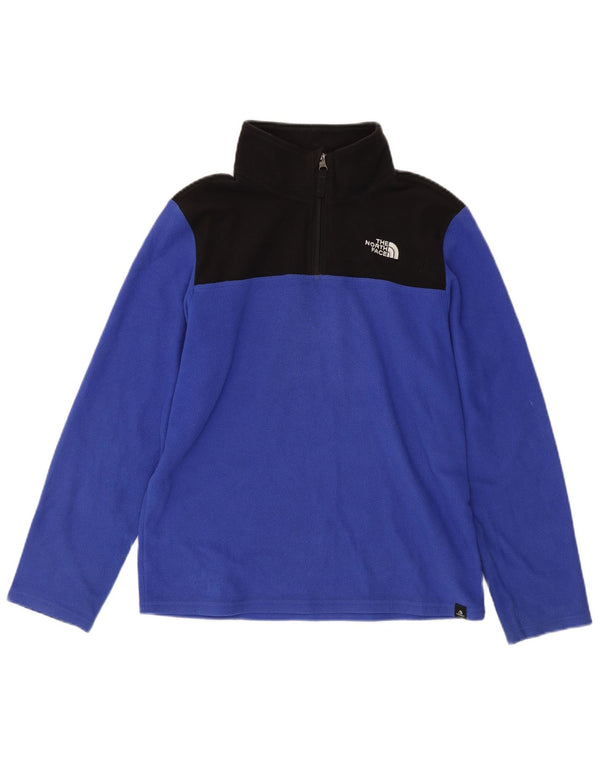 The North Face Boys Zip Neck Fleece Jumper 14-15 Years XL Blue Colourblock