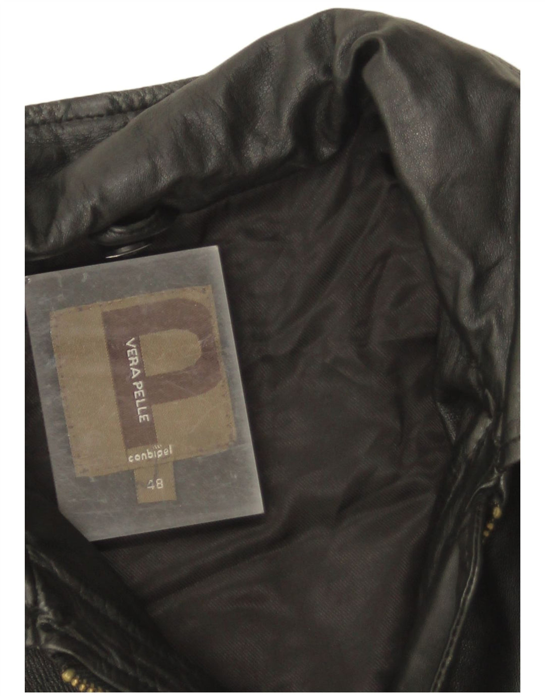 Conbipel Mens Military Leather Jacket IT 48 Medium Black Leather