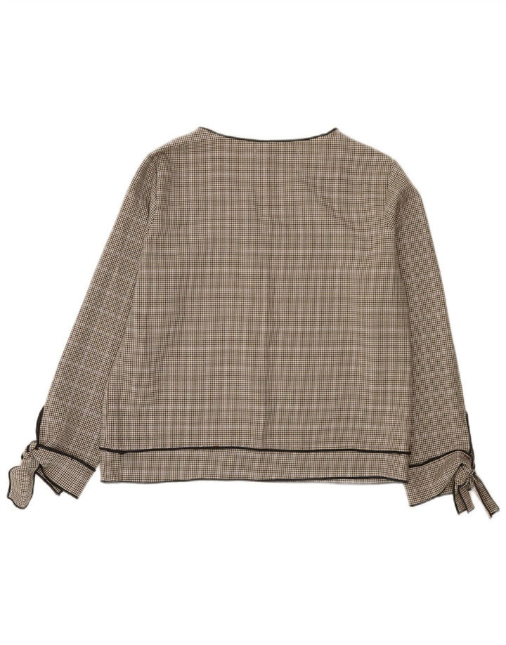 Zara Womens Long Sleeve Blouse Top UK 10 Small Grey Houndstooth