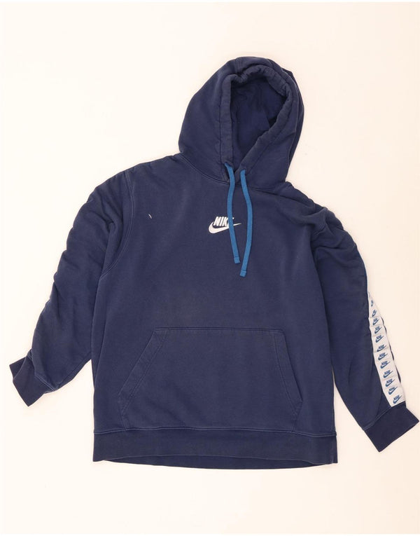 Nike Mens Graphic Hoodie Jumper Large Navy Blue Colourblock Cotton