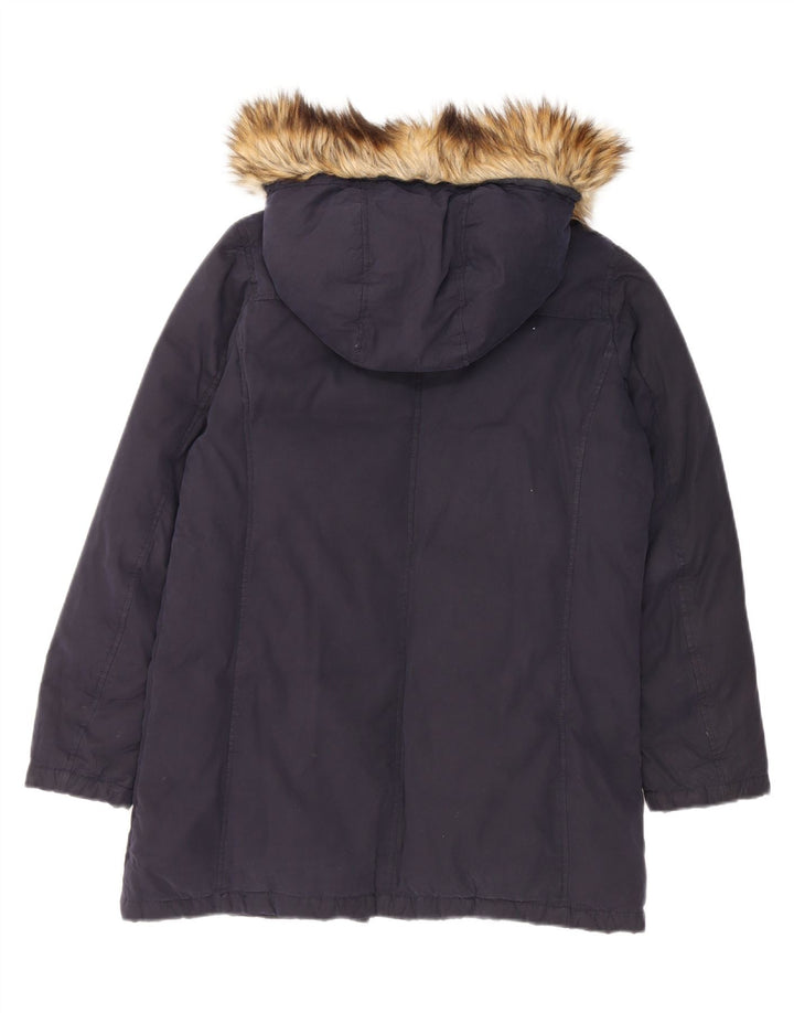 Benetton Womens Hooded Oversized Padded Coat UK 8 Small Navy Blue