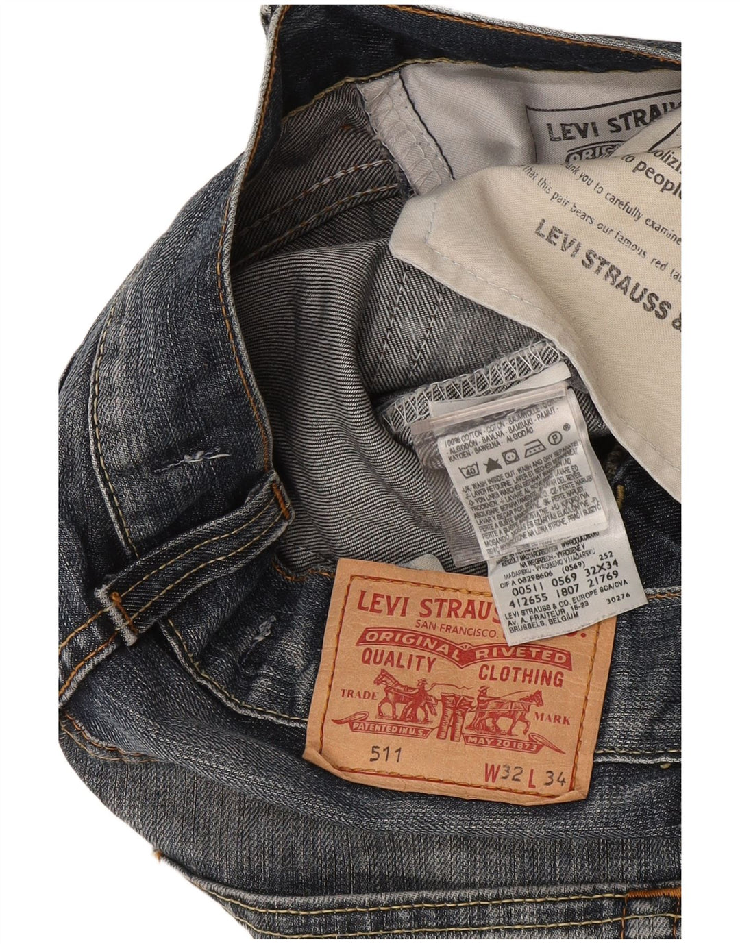 Levi's Womens 511 Slim Jeans W32 L28 Navy Blue Cotton