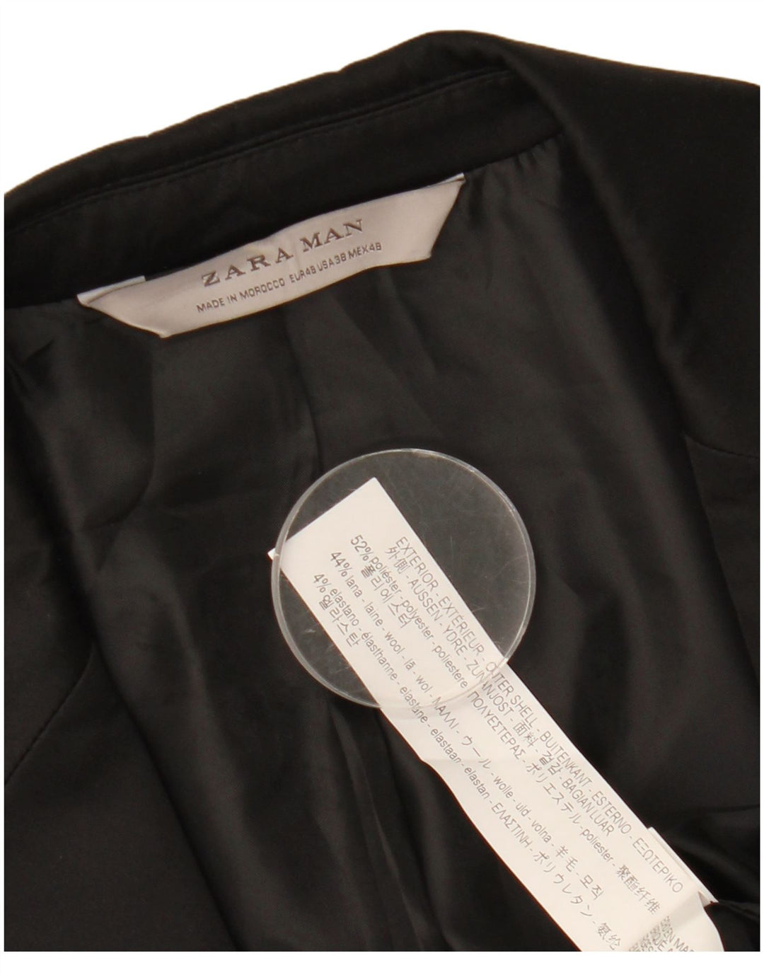 Zara Herre 1 Knap Blazer Jakke EU 48 Medium Sort Polyester