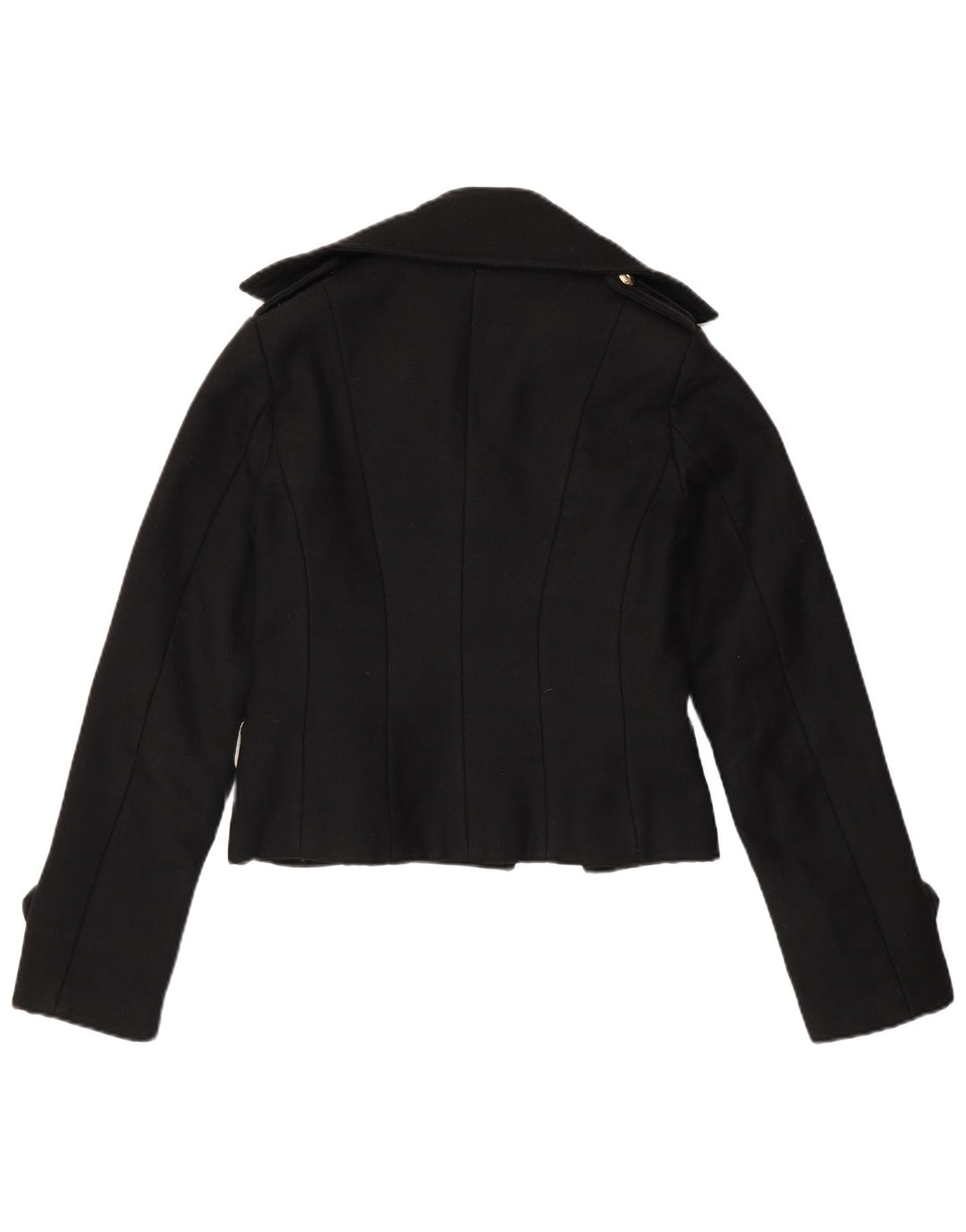 ELISABETTA FRANCHI Womens Celyn B Pea Coat IT 46 Large Black Virgin Wool
