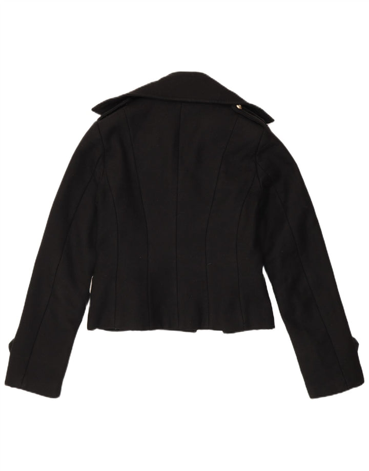 ELISABETTA FRANCHI Womens Celyn B Pea Coat IT 46 Large Black Virgin Wool