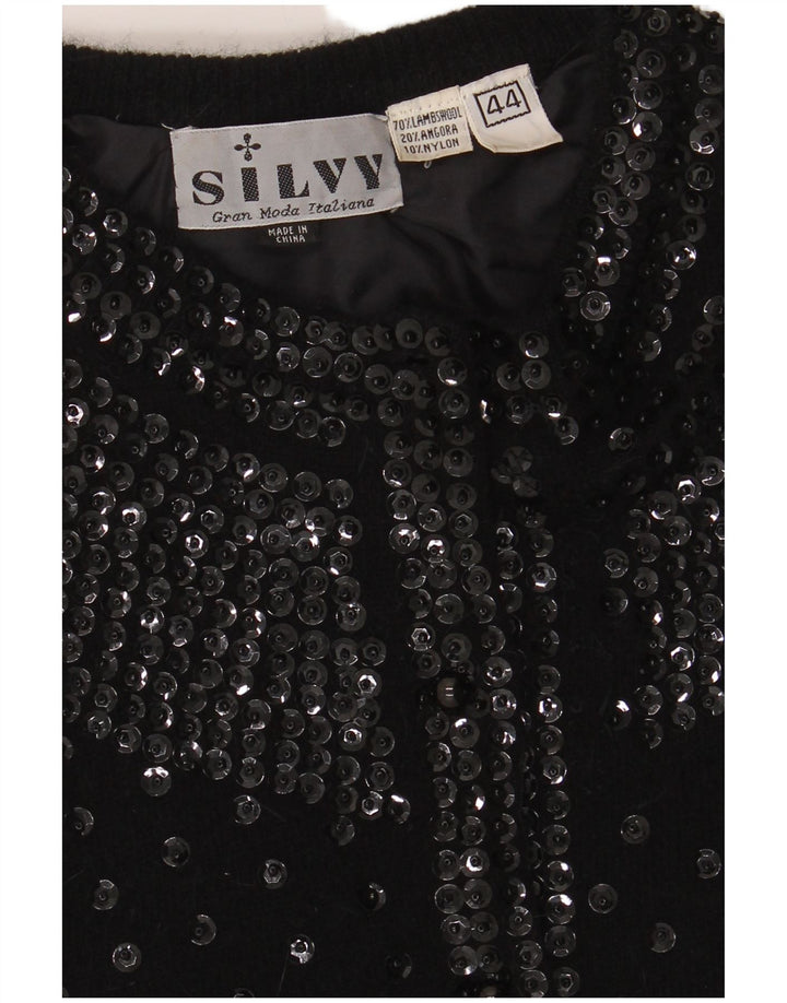 Silvy Womens Cardigan Sweater IT 44 Medium Black Lambswool