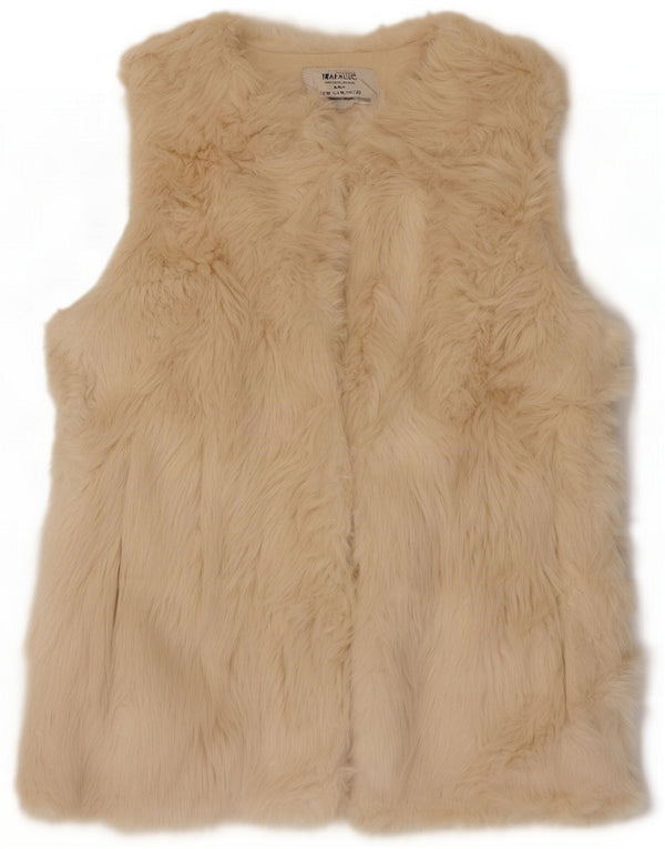 Zara Womens Trafaluc Open Faux Fur Gilet UK 14 Medium Beige Acrylic