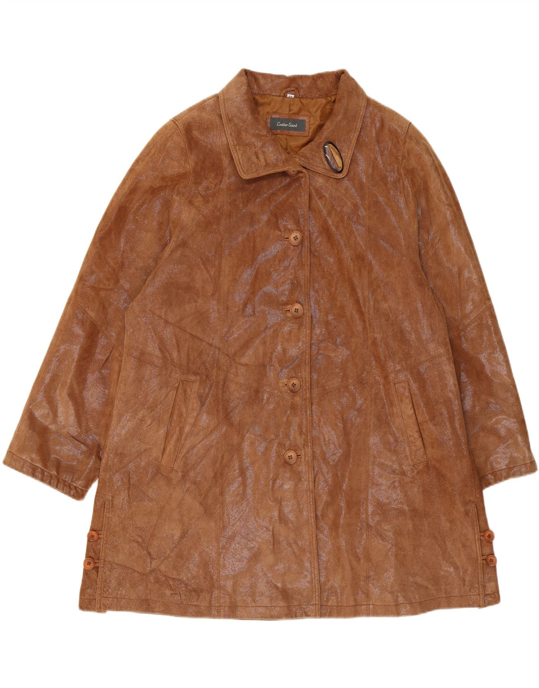 VINTAGE Womens Oversized Suede Overcoat IT 44 Medium Brown Leather Vintage Vintage and Second-Hand Vintage from Messina Hembry 