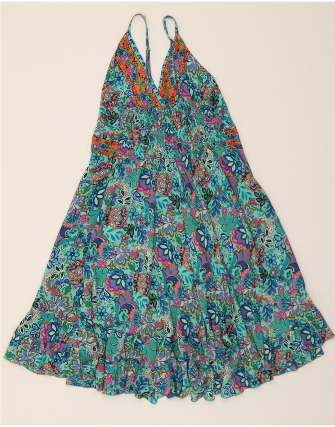 MARILA Womens Sundress UK 10 Small Turquoise Floral Polyester Vintage Marila and Second-Hand Marila from Messina Hembry 