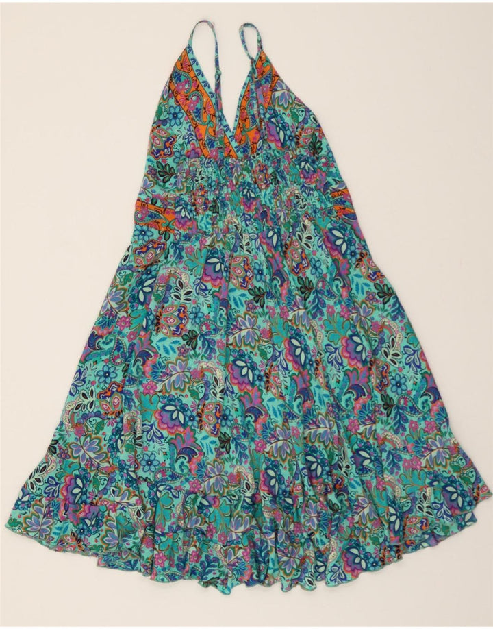 MARILA Womens Sundress UK 10 Small Turquoise Floral Polyester Vintage Marila and Second-Hand Marila from Messina Hembry 