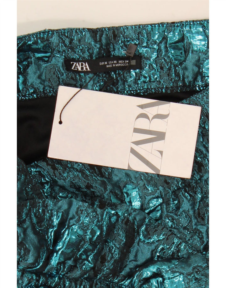 Zara Damen Minirock XS W24 Blau geblümtes Polyester