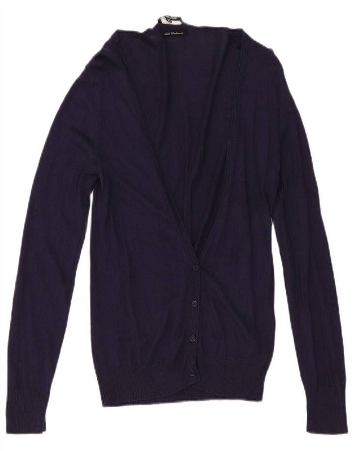 Massimo Dutti Womens Cardigan Sweater UK 12 Medium Navy Blue Silk