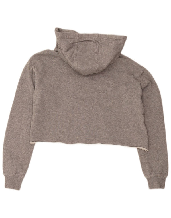 Champion Womens Oversized Crop Hoodie Jumper UK 10 Small Grey Flecked